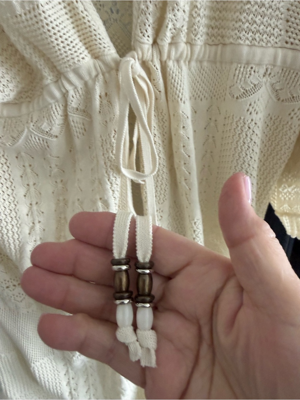 ba&sh Cream Crochet Tie-Waist Knit Robe - Picture 5 of 5